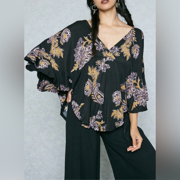 Free People Boho Paisley Printed Kimono Sleeve Top - S - Picture 2 of 12